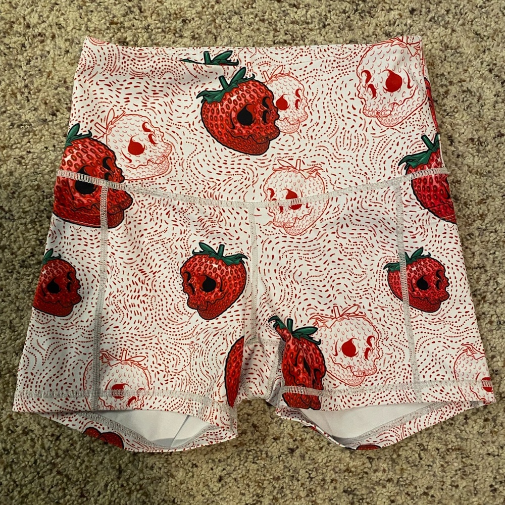 feed me fight me crossfit strawberry spandex shorts